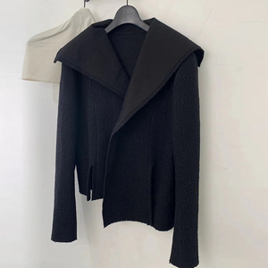 SASA高级感黑色翻领大衣女秋冬季设计感小众宽松百搭短款呢子外套