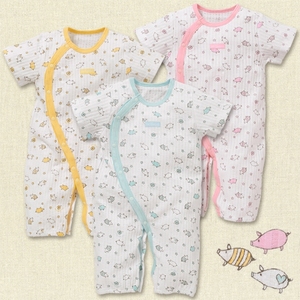 日本西松屋新生儿猪猪短袖宝宝连体衣 婴儿满月服哈衣爬服50-60cm
