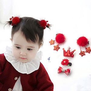 儿童发饰发卡头饰女童发夹1-3岁女宝宝发饰红色唐装新年刘海发夹
