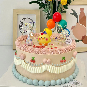 网红派对帽小鸡蛋糕摆件卡通动物健康快乐小鸡sweet儿童生日装饰