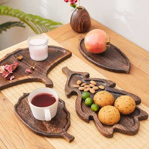 实木小茶盘零食果盘木盘创意树叶形状木质托盘摆件一人小茶盘中式