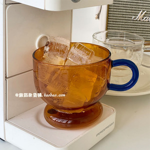 韩式ins复古彩色高硼硅玻璃咖啡杯马克杯早餐牛奶杯家用水杯300ml