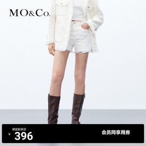 MOCO无锁边拉线土耳其棉白色中腰牛仔短裤美式复古裤子女