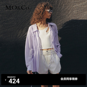 MOCO运动风M LOGO橡筋高腰拼接白色牛仔短裤美式复古裤子女