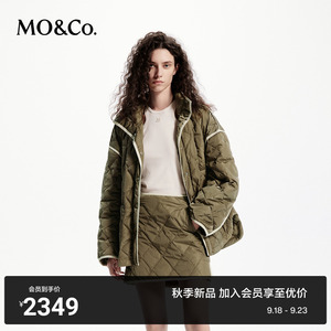 MOCO羽绒服鸭绒2024秋新品撞色边菱格纹四口袋宽松高领MBD3EINT13