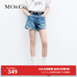 MOCO无锁边拉线破洞土耳其棉中腰牛仔短裤美式复古裤子女