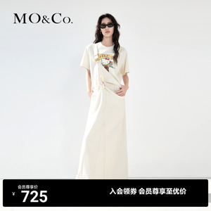 MOCO后开叉长款米白色牛仔连衣裙背带裙日系气质裙子女
