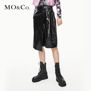 【99划算价】MOCO2019冬季新品不对称搭片漆皮半身裙M