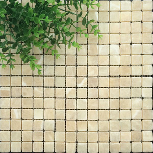 天然玉石马赛克墙贴米黄色仿古大理石石材松香玉鱼池浴室瓷砖弧形