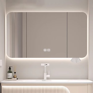 浴室智能镜柜单独挂墙式卫生间圆角镜子带灯人体感应储物收纳镜箱