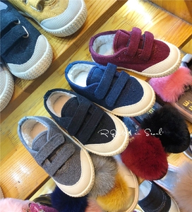 RQMM韩国童鞋代购冬款儿童加绒魔术贴帆布鞋男女童百搭保暖运动鞋