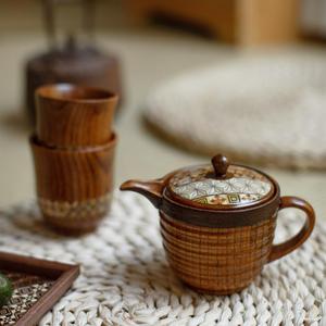 日本进口寄木细工手工实木复古茶壶带茶漏日式功夫茶具茶壶单壶