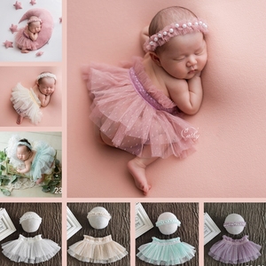 2021新款新生的儿摄影公主裙女宝宝满月照婴儿拍照服饰发带裙子