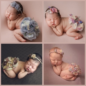 新生儿拍照摄影道具婴儿照相写真满月宝宝月子照新发带圆花垫服装