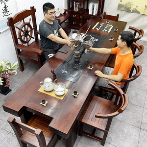 老船木茶桌椅组合功夫茶台实木办公室大桌子茶具套装一体简约茶几