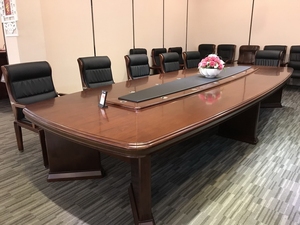 椭圆形3.8米会议桌 4.8米~6.8米胡桃木色会议台 20人会议台E685