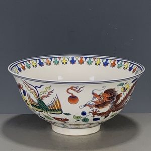 海外回流古董瓷器老货收藏 清代乾隆年制粉彩龙凤纹回流碗摆件