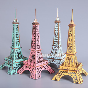 木质3D立体拼图儿童智力开发玩具手工拼装巴黎埃菲尔铁塔模型摆件