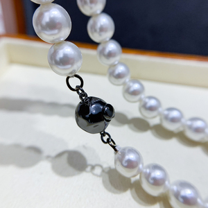 DIY珍珠配件 S925 纯银单排珍珠项链扣头配件 时尚黑色手链串珠扣