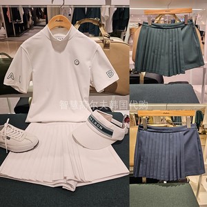 韩国代购MALBON高尔夫球服裤子24春golf女纯色不规则褶皱运动裙裤