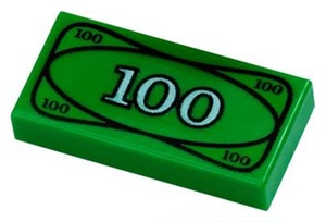 LEGO 3069bpx7 乐高零件配件1X2图案光片绿色100美元新1厘米大