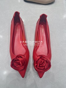 新加坡代购pazzion新款 纯色柔软花朵一脚蹬羊皮单鞋 母女鞋 婚鞋