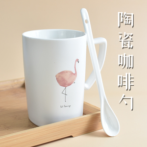 咖啡牛奶马克杯勺子创意日式长柄奶粉搅拌勺陶瓷简约家用网红勺子