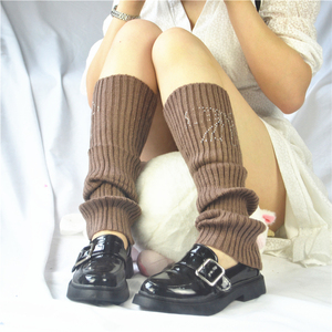 冬季堆堆袜女士时尚点钻蝴蝶结袜套长款脚脖防寒针织毛线护膝腿套