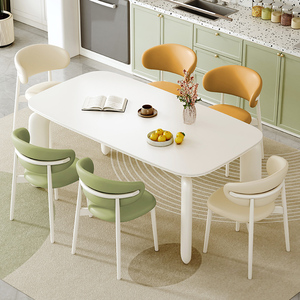法式奶油风餐桌家用高端轻奢简约纯白色可爱依诺岩板小户型桌子
