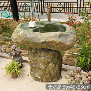 精品艺术富贵绿石材立柱盆庭院户外花园自然石头分体式洗手盆水池