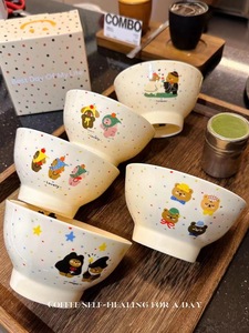 日上三甘波兰彩色波点5寸碗可爱卡通陶瓷家用米饭碗情侣亲子碗