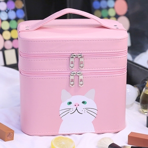 小猫化妆包2024新款大容量双层收纳盒可爱便携大小号品手提化妆箱