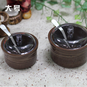 韩国进口名品调料盒套装餐厅调味盒木纹韩式料罐带盖创意餐桌盐罐