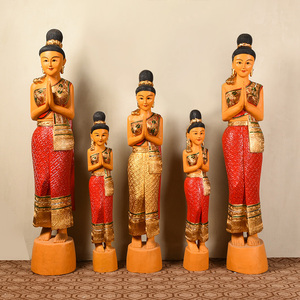 异丽东南亚风格木雕泰国餐厅迎宾女人偶软装饰品泰式风情木偶摆件