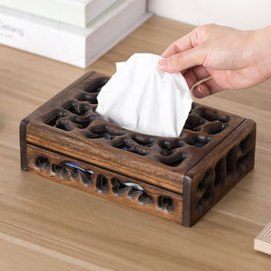 异丽泰国复古实木纸巾盒 客厅创意欧式抽纸盒 木制纸抽盒餐巾纸盒