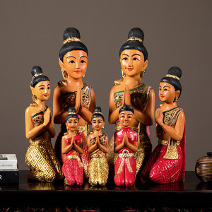 泰国餐厅玄关木雕迎宾人偶摆件东南亚风格装饰品泰式风情佛像摆设