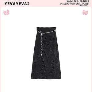 YEVA 新中式半身裙2024春季新款直筒裙国风裙子H型修身宽松长裙女