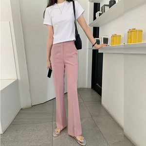 半半韩版休闲高腰垂感粉色修身微喇叭裤显瘦减龄通勤气质长裤女裤