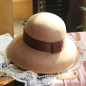 法式复古灯罩赫本风100%纯羊毛呢帽子秋冬季气质礼帽百搭钟型帽子