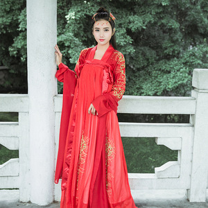 赤帝子汉服红色绣花对襟襦裙大袖传统汉服