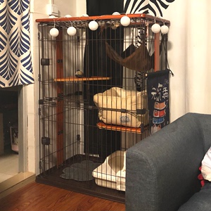 出口猫笼子猫房室内家用猫别墅三层四层实木木框猫咪围栏DIY