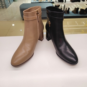 BATA 拔佳女鞋正品国内代购2023冬红标牛皮粗跟通勤时装短靴2289D