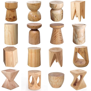 原木墩子创意实木坐凳家用木头摆件简约实木圆形茶几矮凳边几根雕