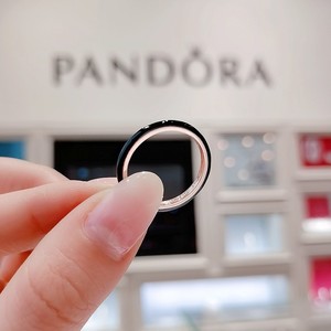 Pandora潘多拉郑在玹黑色素圈情侣戒指珐琅尾戒女男189655C01礼物