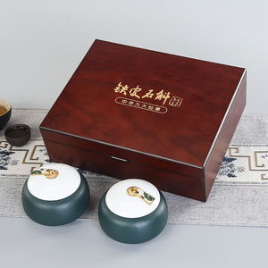 铁皮石斛包装盒高档双陶瓷罐250克枫斗粉花礼品盒木盒空盒子定制
