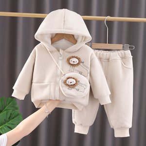 男宝宝冬装加绒加厚1周岁8一10六11九7个月婴儿衣服分体男孩套装6
