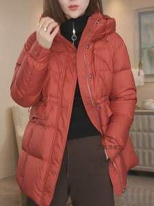 红色棉衣棉服女冬装2024新款高端大牌中长款连帽加厚保暖大衣外套