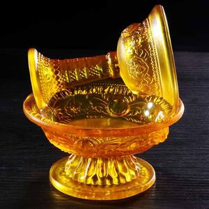 琉璃玻璃护法杯小号 西藏家用藏式供水杯佛前供佛用品 水酒杯11cm