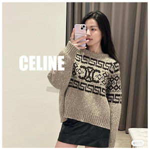 折扣现货！CELINE 费尔岛提花圆领羊绒毛衣 男女同款