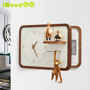 木目iwood 电表箱遮挡装饰洞洞板时钟 实木框电箱创意靠墙装饰画